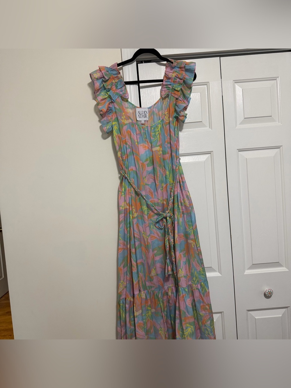 Alden Adair Blue Pink Floral Mid Length Lilah Dress, Size XS, NWT
